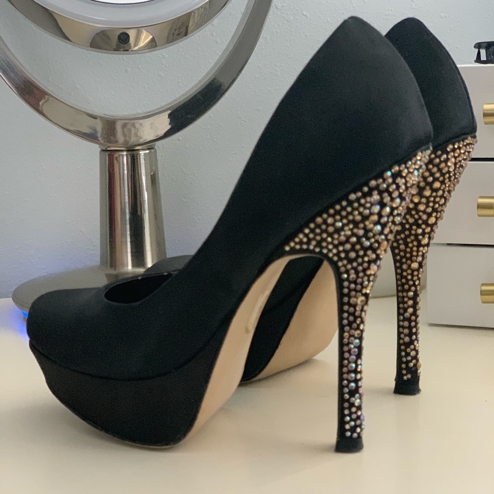 Black Pumps with Rhinestone Studded Heels
